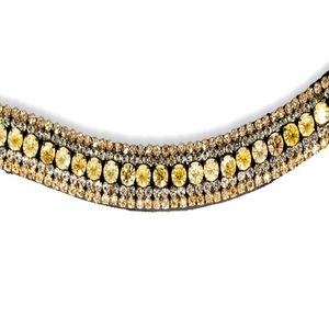 Belle bride d'équitation anglaise en cuir de qualité supérieure, élégante avec une bande de front ornée de 5 rangées de cristaux dorés. - Product Image 5