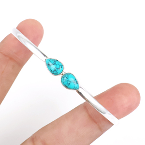 Wholesale 925 Sterling Silver Plated Natural Turquoise Gemstone Teardrop Cuff Bangle <b>Boho</b> Jewelry Handmade Minimalist Two Stone - Product Image 1