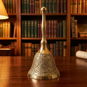 Handcrafted Solid <b>Brass</b> Hand <b>Bell</b> with Engraved Floral Design Vintage Decorative Metal <b>Bell</b> for Home Office Table Decor Gift - Product Image 3