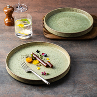 Assiettes à pâtes en céramique émeraude vintage, assiettes profondes pour soupes, vaisselle de bistrot et de café, fabriquées à la main par l'usine YAYU, pour restaurants
