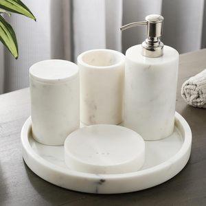 Stone Era Luxury White Marble <b>Bathroom</b> <b>Accessories</b> <b>Set</b> with Eco-Friendly Vanity Organizer Soap Dispenser Toothbrush Holder - Product Image 5