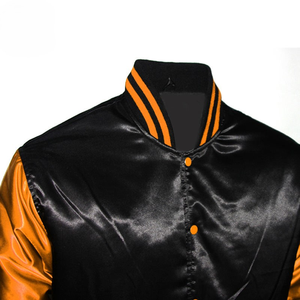 Veste universitaire en satin noir et or pour homme, coupe classique, col rabattu, fermeture boutonnée, vêtement décontracté pour l'automne - Product Image 2