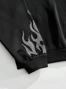 Sweat-shirts à capuche en molleton de coton court avec strass motif flamme pour hommes, streetwear, vêtements d'hiver graphiques, fabrication sur mesure, approvisionnement en gros - Product Image 3