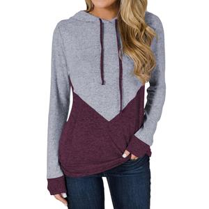 Sudadera con Capucha para Mujer Shafiq Sports, Diseño Asimétrico de Bloques de Color, Manga Larga, Informal, Ecológica, con Bolsillos, Gris Borgoña, Tejida - Product Image 1
