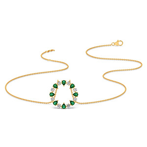 Collier en diamant vert émeraude avec halo circulaire, pierres en forme de poire et accents géométriques étincelants - Product Image 3