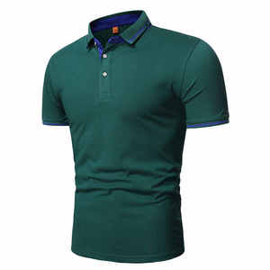 Polo à manches courtes pour homme, vert foncé, en coton tricoté, couleur unie, décontracté, respirant, coupe classique - Product Image 3