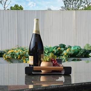 Plateau de patio extérieur en aluminium avec poignée en teck, gris, thermolaqué, élégant mobilier de jardin - Product Image 6