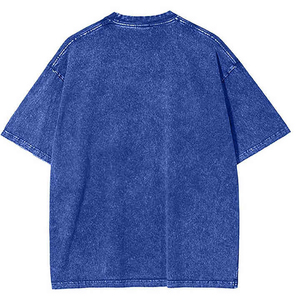 T-shirt tricoté décontracté pour homme, coupe oversize, en coton bleu uni, écologique, col montant, manches courtes, effet délavé, respirant, idéal pour l'été - Product Image 1