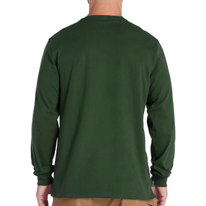 Men's Green Long Sleeve Crew Neck T-Shirt With Chest Pocket Regular Fit Casual Wear 100% Cotton Jersey Fabric - Product Image 5