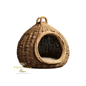 VietChoice Round Bamboo Pet <b>House</b> For Cats Breathable Indoor Nest Simple Style Solid Color No Assembly - Product Image 2