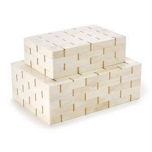 Handcrafted Bone Inlay Decorative <b>Storage</b> Box Set with Minimalist Brick Pattern Rectangular Jewelry Organizer Keepsake Boxes - Product Image 1