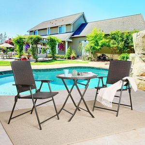 Set da bistrot pieghevole in vimini da esterno 3 pezzi per balcone o giardino - Product Image 2