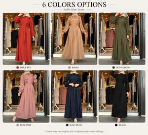 Robe longue maxi à volants en gros, Abaya turque de Dubaï, Hijab musulman, Robe longue musulmane à manches longues pour femmes grandes tailles - Product Image 3