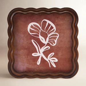 Modern Square Wood Tray With White Floral Design Silk Screen <b>Printed</b> Artistic Decorative Serving Platter Wooden Photo <b>Frames</b> - Product Image 3