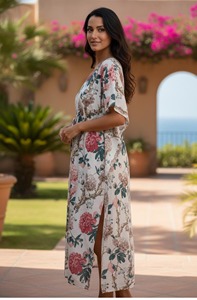 Kaftan en coton imprimé à la main : Robe de plage bohème, grande taille - Product Image 2