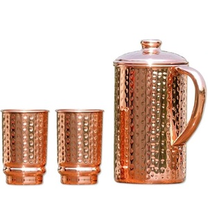 Jarra de Cobre Martillado Artesanal de Gran Venta con 2 Vasos a Juego, Set de Cocina y Comedor, Vajilla Duradera y Elegante - Product Image 2