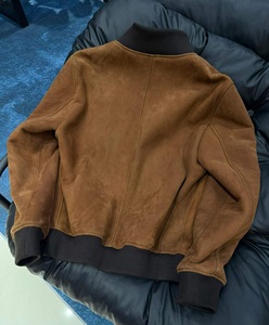 Blouson aviateur en cuir véritable marron A1 pour homme, doublé en polaire, séchage rapide, col montant, décontracté pour l'hiver - Product Image 6
