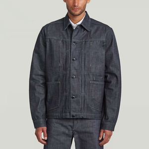 <b>Men's</b> Denim <b>Jacket</b> Solid Color Full Sleeve Turn-down Collar Regular Fit <b>Utility</b> Style Topstitch Pockets Anti-shrink Cotton - Product Image 1
