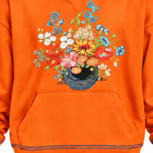 Sweat-shirt à capuche Orange Bouquet Flowers, broderie florale multicolore, poche kangourou, coupe ample, style streetwear décontracté - Product Image 6