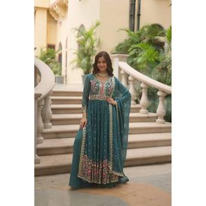 Designer Polyester Salwar Kameez for <b>Weddings</b> <b>Top</b>-Bottom and Dupatta with Sequins Embroidered Work - Product Image 5