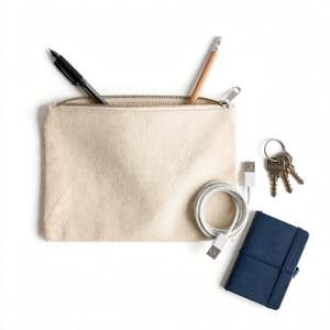 Pochette zippée en toile, petite taille, beige, sac de rangement fonctionnel - Product Image 3