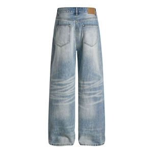 Pantalon en jean délavé taille haute à jambe large pour homme, décontracté, en coton mi-lourd, avec braguette boutonnée, tissu tissé, style printemps - Product Image 6
