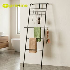 Étagère porte-serviettes autoportante en métal noir avec grille, organisateur de salle de bain industriel, 4 barres, support de serviettes de bain mobile - Product Image 6