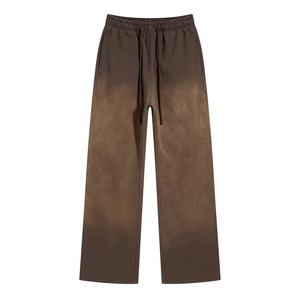 Custom Logo Sun Faded 100% Cotton Mid Straight <b>Leg</b> Sweatpants Oversized Men French Terry Flare Washed Streetwear Jogger Pants - Product Image 1