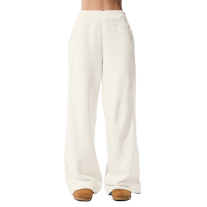 High <b>Waist</b> Straight Knitted Polyester Pants Solid Color Regular Fit <b>Elastic</b> <b>Waist</b> Casual Full Length Breathable Embossed Women's - Product Image 1