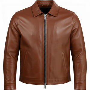 Winter <b>Men's</b> Casual Outdoor Lightweight Woolen Fabric Leather <b>Jacket</b> <b>Light</b> Brown Custom <b>Waterproof</b> Breathable Quick Dry Stand - Product Image 5
