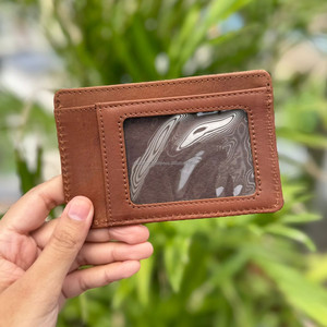Porte-cartes en cuir véritable marron pleine fleur minimaliste personnalisé vintage portefeuille RFID en cuir mince avec poche avant pour hommes - Product Image 5