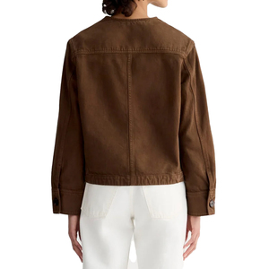Blouson en jean personnalisé pour femme, marron cacao, coupe oversize, en coton, style workwear, vêtement d'extérieur haut de gamme, marque privée, fabricant OEM - Product Image 2