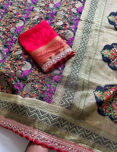 Sari en soie ethnique de luxe pour femmes - Tenue haut de gamme pour fêtes et mariages, sari de créateur exclusif pour festivals, sans plis, séchage rapide - Product Image 6