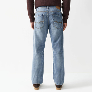Fabricants sur mesure de jeans droits en coton pour hommes, avec logo de marque personnalisé, motif uni, taille haute, délavés, pour usage décontracté, vente en gros - Product Image 3