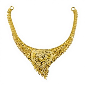 Collier ras-de-cou en or massif 22 carats pour femme, bijou traditionnel indien pour mariage, motif floral en filigrane - Product Image 1