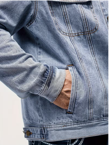 TRIBON SPORTS Veste en jean délavé classique pour homme, col rabattu, manches classiques, vêtement d'extérieur décontracté en coton, style printemps, modèle simple - Product Image 6