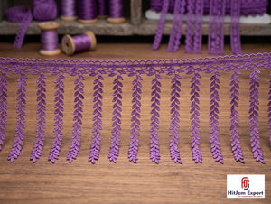 Ribete de encaje con borlas HitJem Export Purple Leaf, 100% algodón, decorativo, para vestidos y manualidades. - Product Image 3