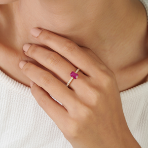 Bague de fiançailles en or jaune véritable 14 carats de haute qualité, sertie de rubis et de diamants, empilable, dernier design de bijoux - Product Image 4