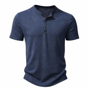 Camiseta de Manga Corta Transpirable de Alta Calidad 100% Algodón, Cuello Henley Clásico, Informal para Hombre, Ecológica, al por Mayor - Product Image 5