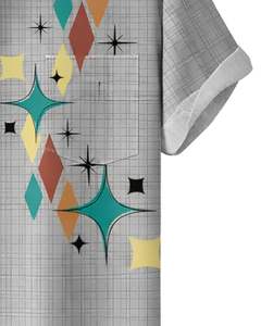 Camisa de Manga Corta con Botones y Estampado Geométrico Retro Gris Claro, Ropa Casual de Verano para Hombre, Fabricante OEM, Suministro al por Mayor - Product Image 6