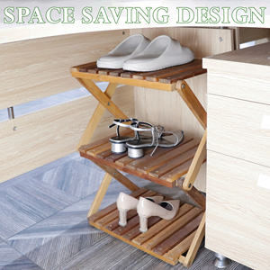 Wooden Folding <b>Shoe</b> Rack <b>Space</b> <b>Saving</b> <b>Storage</b> Organizer With Multi Tier Design for Home Entryway Retail Display - Product Image 2