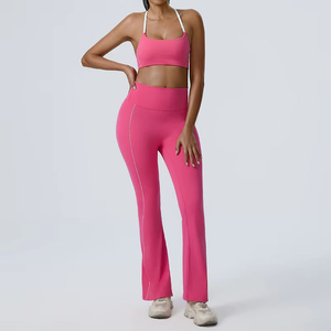 Women's Sleeveless Crop <b>Top</b> Bra Yoga Shorts Set Spandex/Nylon Breathable Drawstring Closure Custom Workout Wear - Product Image 6
