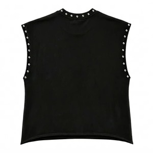 Débardeur personnalisé imprimé avec des strass, 100% coton jersey, tissu doux, t-shirt sans manches vintage, nouveau modèle tendance unisexe, vente en gros OEM - Product Image 2