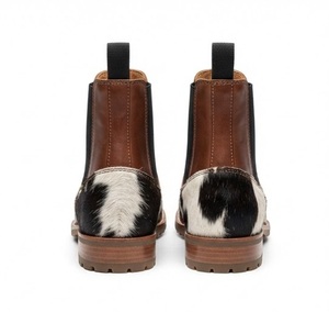 Brown Leather Cow Print Chelsea Boots Round Toe <b>Slip</b>-<b>On</b> Anti-Slippery Rubber Outsole EVA Midsole All Seasons - Product Image 3