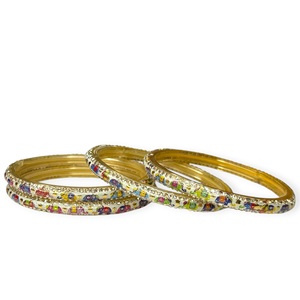 Designer Gold Plated Multicolor Printed <b>Glass</b> <b>Bangles</b> Set with Stone Work Elegant Festive Wear Vintage <b>Bangles</b> for Women - Product Image 1