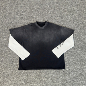 Vintage Waffle Sleeve <b>Patchwork</b> Black Washed Heavy Weight Wholesale T-<b>shirt</b> for Streetwear longsleeve - Product Image 2