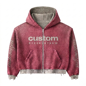 Custom Heavyweight Oversized Boxy Distressed <b>Zip</b> <b>up</b> Double Layers Design Plaid Blank Vintage Dirty Acid Wash Reversible <b>Hoodies</b> - Product Image 3