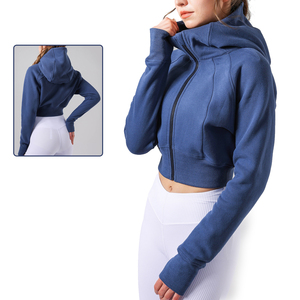 Sweat-shirt à capuche court pour femme, style streetwear, manches longues, tissu doux, décontracté, idéal pour le yoga, l'entraînement et le jogging - Product Image 6