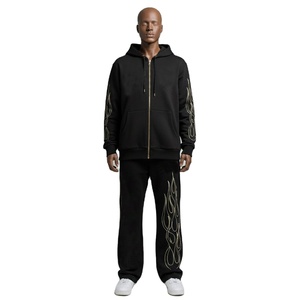 Sudadera con capucha de cremallera completa, conjunto de chándal liso teñido, traje deportivo informal con logo personalizado para hombre y unisex, conjunto de jogger 100% algodón de secado rápido y transpirable. - Product Image 6