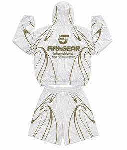 ชุดเซ็ตเสื้อแจ็คเก็ตมีฮู้ดสีขาวสำหรับผู้ชาย กางเกงขาสั้น แห้งเร็ว ผลิตจากโพลีเอสเตอร์ เหมาะสำหรับใส่เล่นกีฬากลางแจ้งในฤดูร้อน เสื้อแจ็คเก็ตมีฮู้ด กางเกงขาสั้น กันลม แห้งเร็ว - Product Image 6